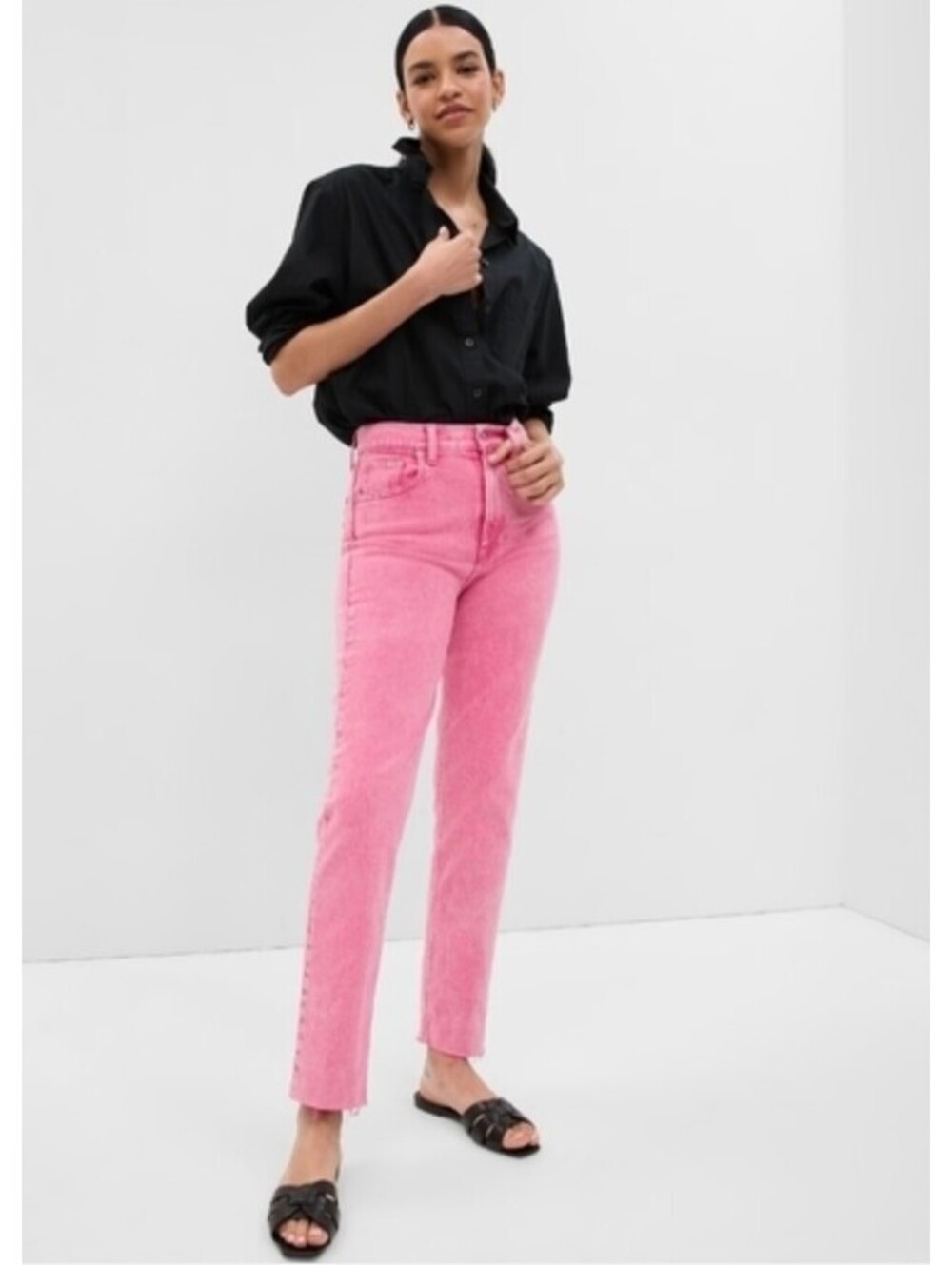 Gap Cheeky Straight High Rise Pink Acid Wash Jeans Barbiecore Bubblegum 26 2L